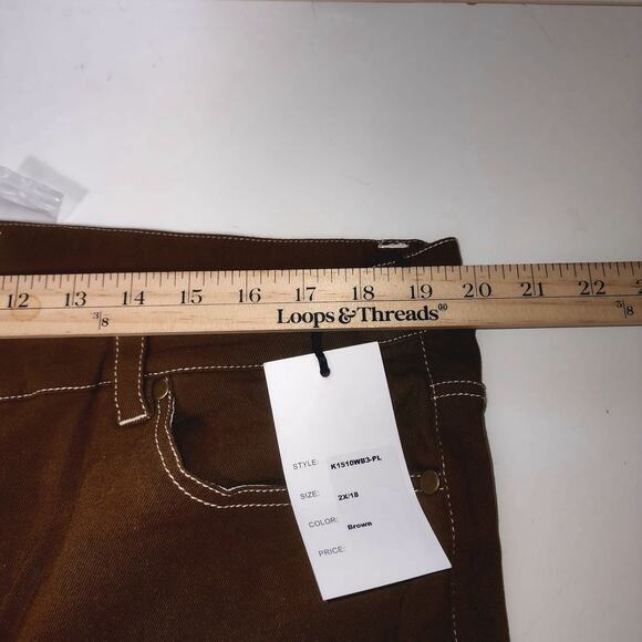 UNIQUE VINTAGE 2X/18 brown flared high waist 5 pocket pants NWT Festival Hippie - Picture 6 of 8